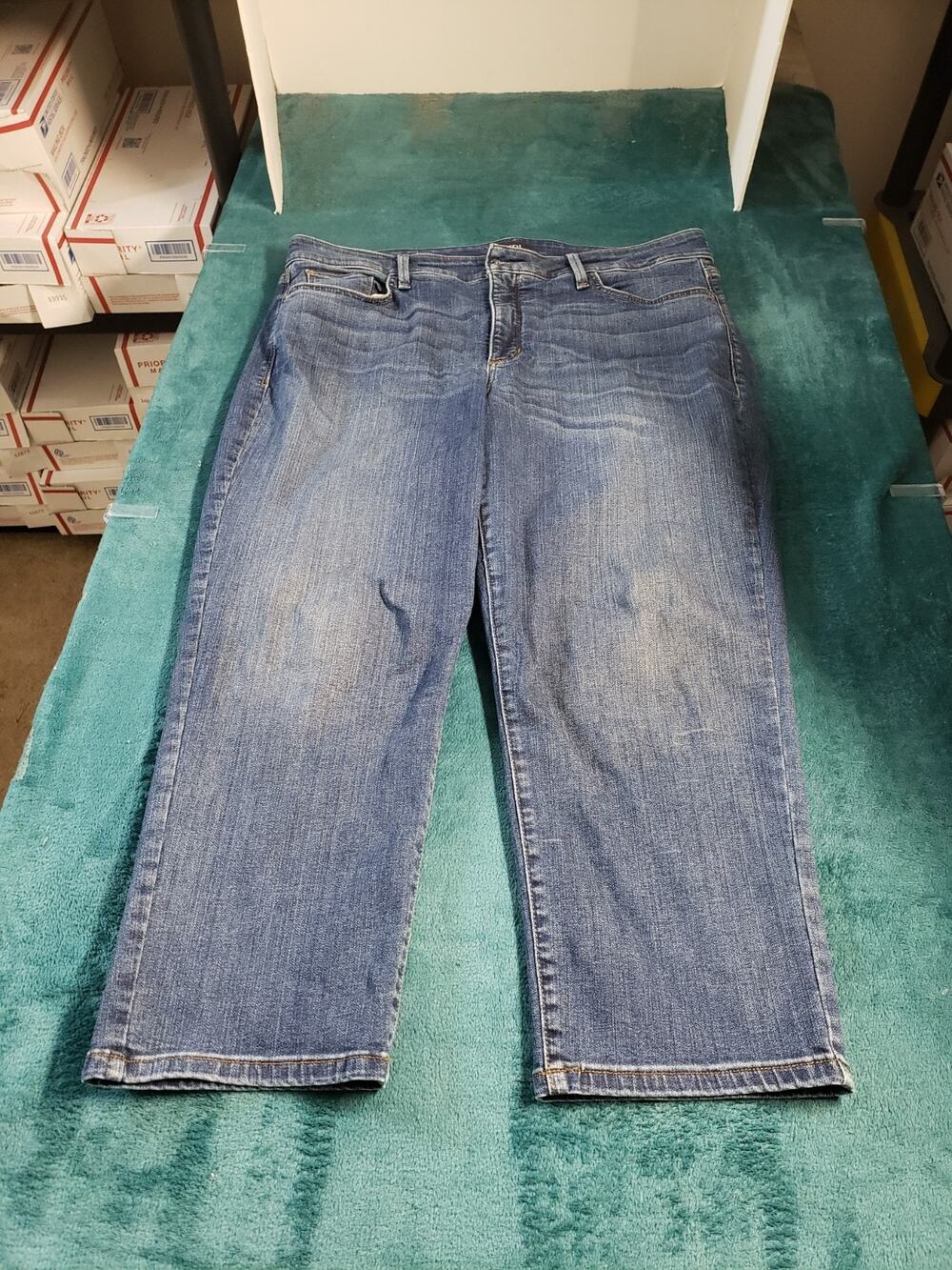 NYDJ Jeans Size 16 W Women Blue Stretch Pants Plus Marilyn Relaxed Capri USA
